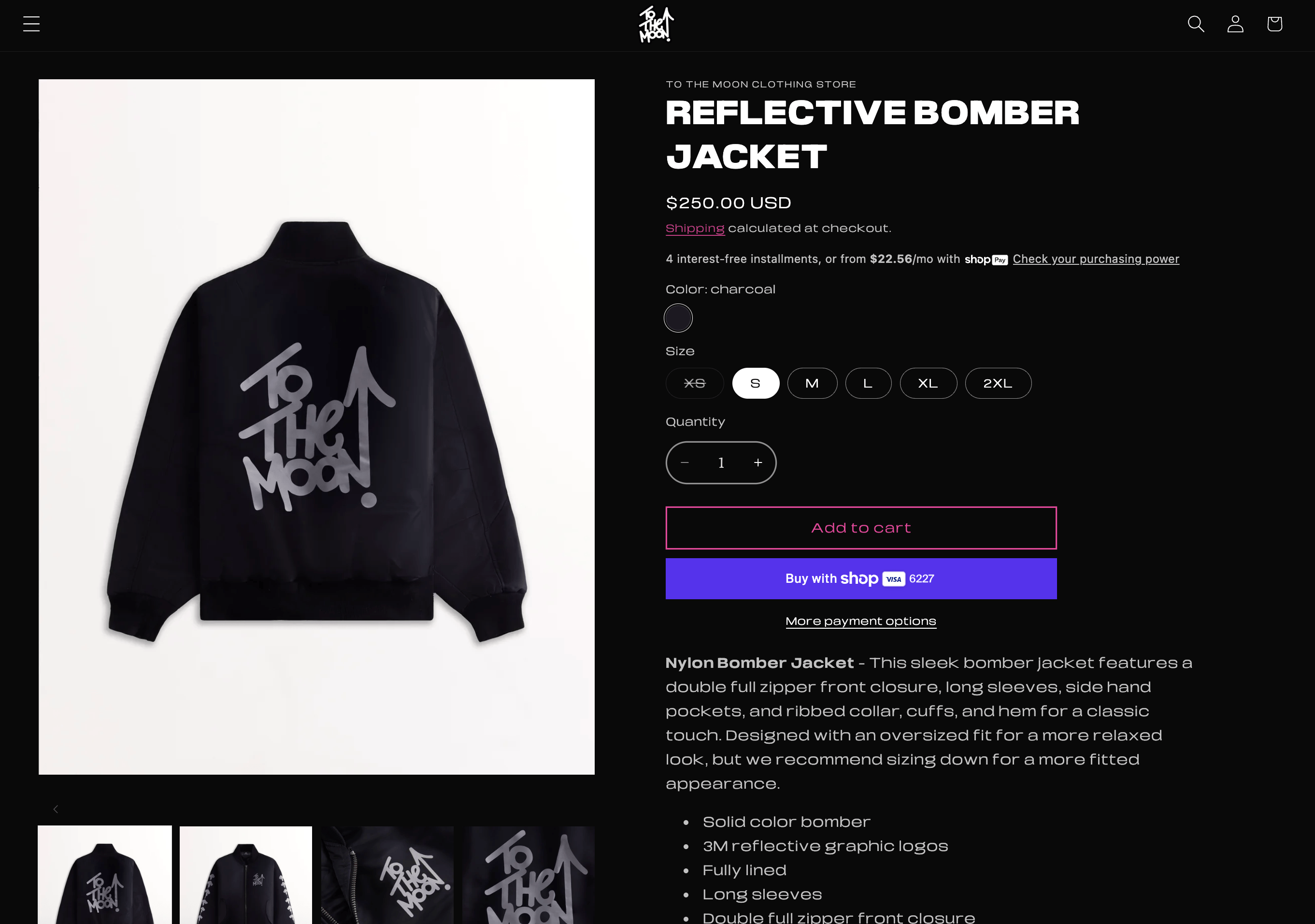Mobile responsive view of the To The Moon storefront